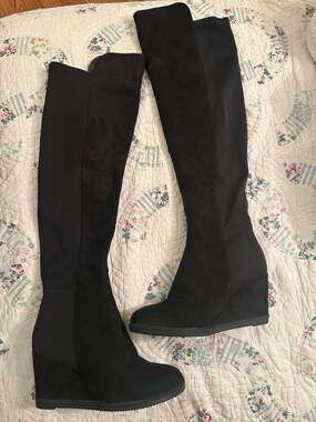 NEW FRENCH BLU FAUX SUEDE STRETCH WEDGE BOOTS 39